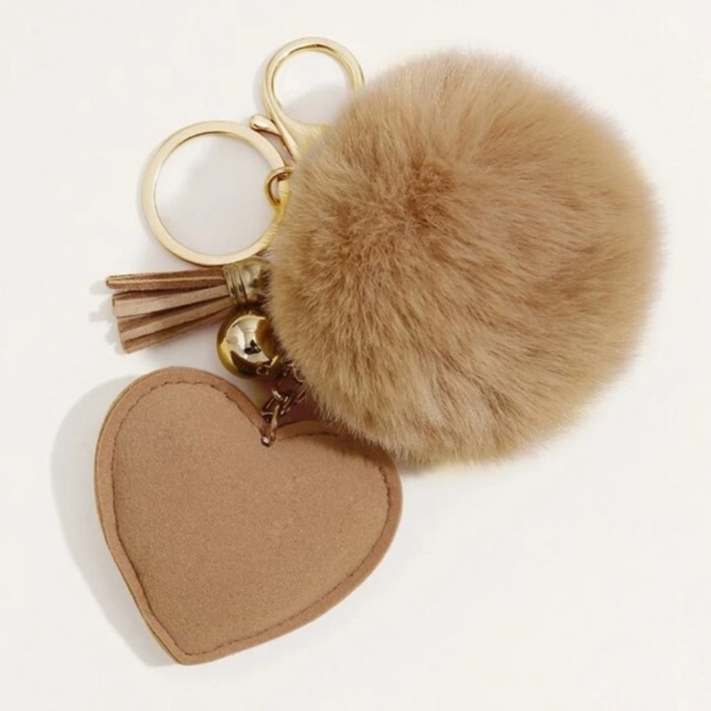 Tan Rhinestone Heart Bag Charm & Keychain - Picture 2 of 3